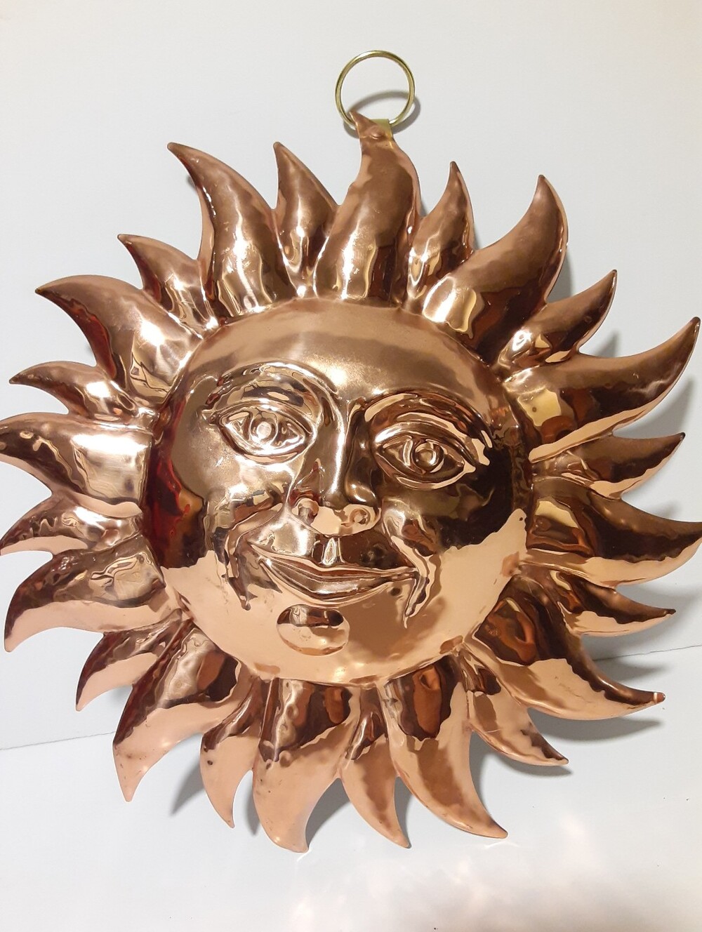 Vintage Celestial Sun Copper Tone Mask Kitchen Wall Hanging Cottage Core Garden